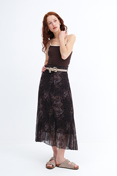Addax Belted Patterned Skirt E5052