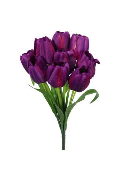 Goliat BUKIET 9 SZTUCZNYCH TULIPANÓW W KOLORZE FIOLETOWYM - WYSOKOŚĆ 38 CM