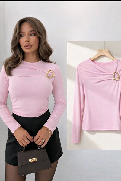 peri tower New Product Women's Pink Buckle Detailed Sandy Long Sleeve Blouse ...