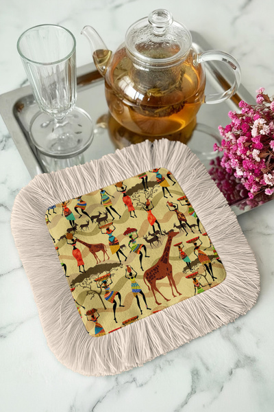 Evimde Bambaşka منديل أفريقي أنيق مزخرف بحواف مهدبة - منديل بيج بني بتصميم ال...