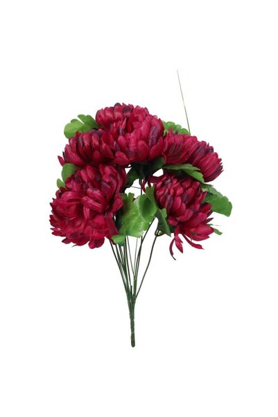 Goliat Sztuczny Bukiet Wszystkich Świętych z 7 Bordowymi Chryzantemami i Traw...