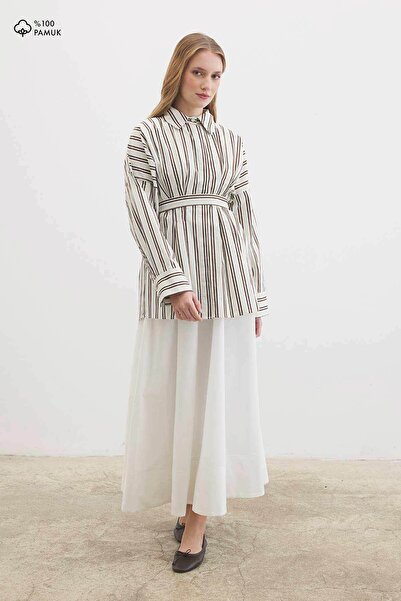 Hooopstore Pleated Poplin Ecru Shirt