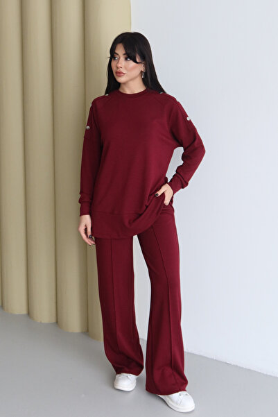 Balenbi Shoulder Snap Detailed Crew Neck Oversize Modal Hijab Set 1178