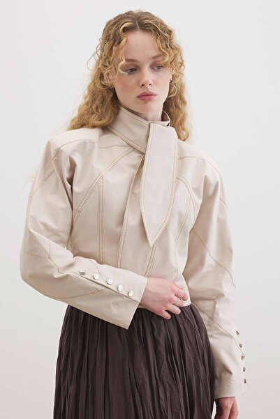 Hooopstore Short Stone Jacket with Scarf Tie