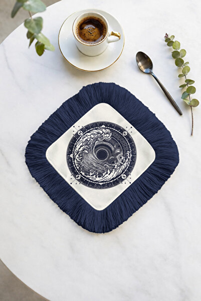 Evimde Bambaşka منديل فاخر بتصميم المحيط مع حواف مزخرفة - منديل زجاجات ذو طاب...