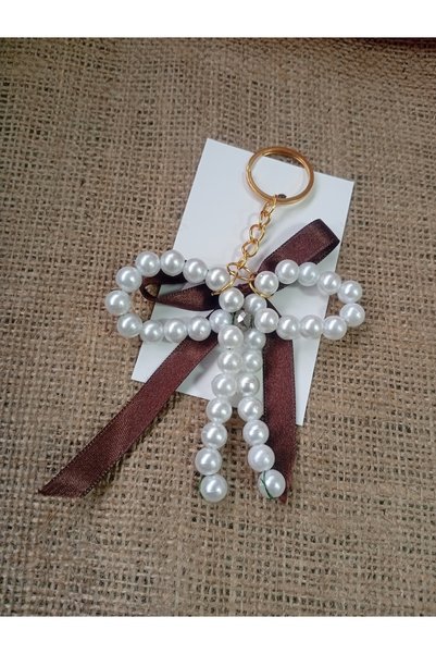 Nympha French Coquette Pearl Bow Keychain – Handmade Bag Accessory – Car Rearview Mirror Ornament –