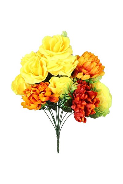 Goliat Bukiet sztucznych kwiatów mix róży i chryzantemy w kolorze pomarańczow...