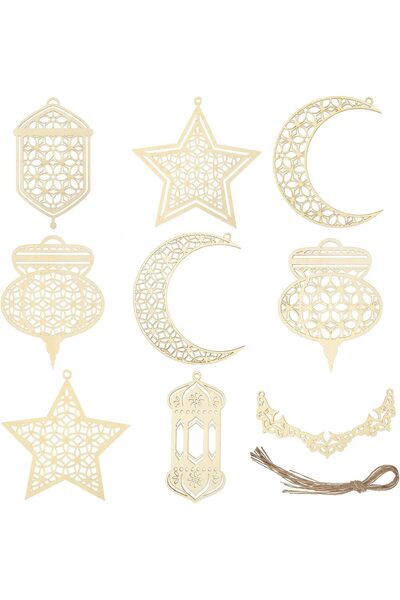 Other Ramadan Kareem Ornament Set - Wood, 9 Pieces, Hanging Decorations Moon ...