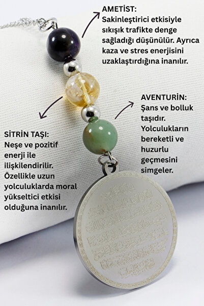 biuti Zincirli Çelik Ayetel Kürsi Nazar Ayeti Araba Dikiz Ayna Süsü, Doğal Ta...