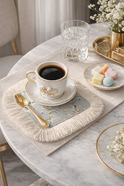 Evimde Bambaşka Zarif Dal Çiçekleri Saçaklı Sunum Peçetesi - Minimal Naturel ...