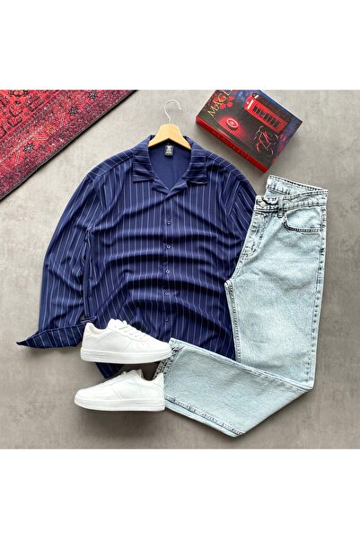 THANBUTİK Crepe Fabric Striped Shirt and Baggy Pants Set