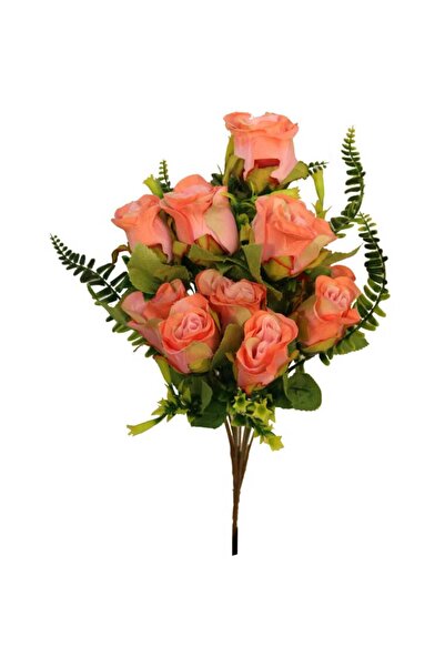 Goliat Sztuczny Bukiet 10 Pomarańczowych Róż z Paprotkami - Dekoracja Interio...