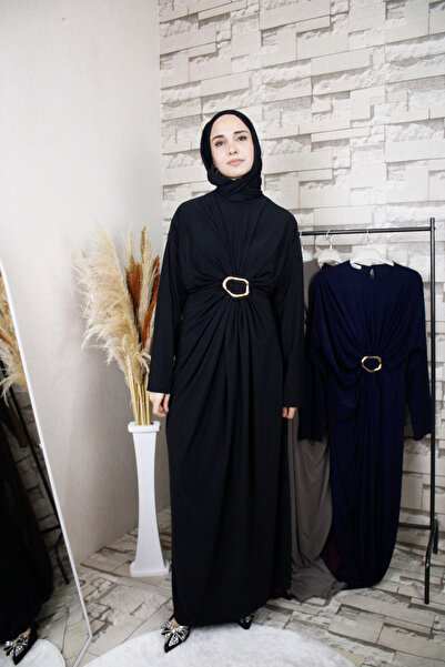 MODA ZÜHRA Tokalı Drapeli Sandy Kumaş Spor Abiye Elbise