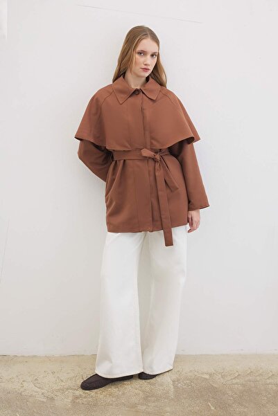 Hooopstore Cinnamon Trench Coat with Cape Detail