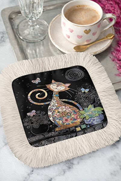 Evimde Bambaşka منديل تقديم مزخرف بالزهور الملونة على شكل قطة - منديل تقديم ف...