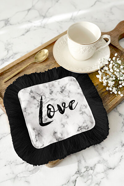 Evimde Bambaşka منديل ديكور عصري بتأثير الرخام مع حواف مزخرفة - منديل أسود وأ...