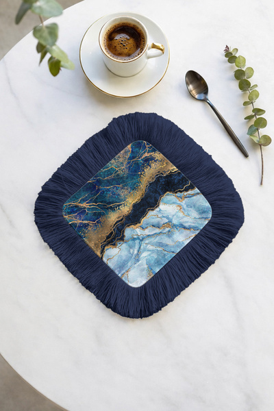 Evimde Bambaşka منديل تقديم أنيق بتأثير الرخام مع حواف مزخرفة - منديل تقديم ف...