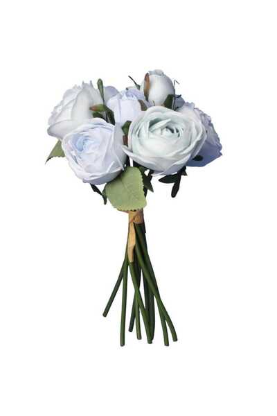 Goliat Sztuczny Bukiet 9 Niebieskich Róż Wyglądających Jak Żywe - 28 cm