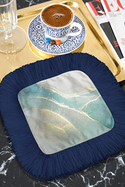 Evimde Bambaşka Șervețel de cafea cu efect de marmură și franjuri - Șervețel ...