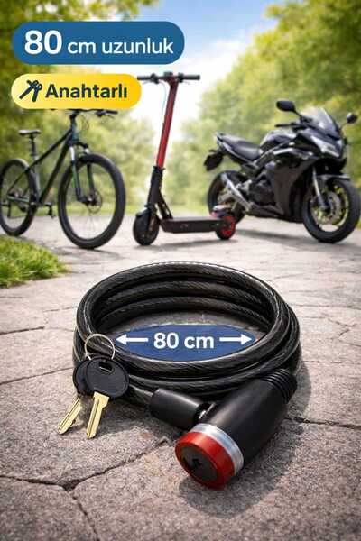 ASG BİSİKLET, SCOOTER MOTORSİKLET KİLİDİ 12MMX80CM ÇELİK ÇİFT ANAHTARLI