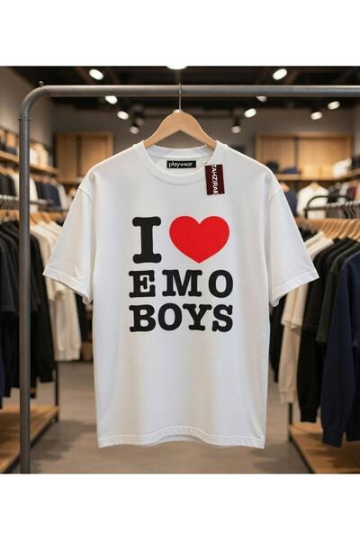 playwear Tricou cu imprimeu I LOVE EMO BOYS, design larg și lejer