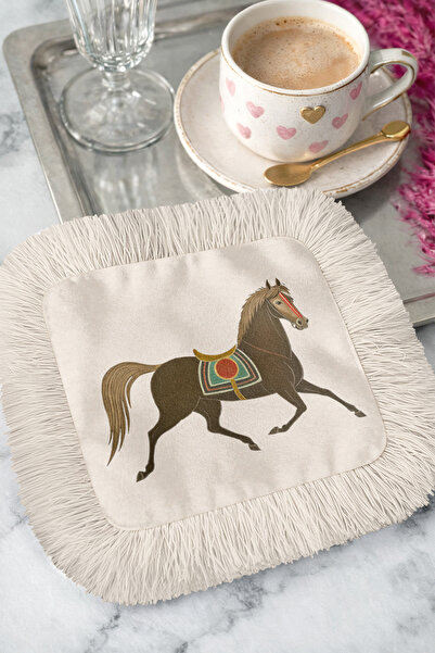 Evimde Bambaşka Șervețel de prezentare cu model de cal nobil și franjuri - Șe...