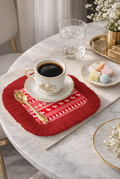 Evimde Bambaşka Șervețel de prezentare cu franjuri cu motiv nordic de iarnă -...