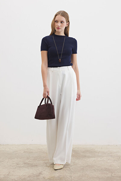 Hooopstore Single Pleated Palazzo Ecru Trousers