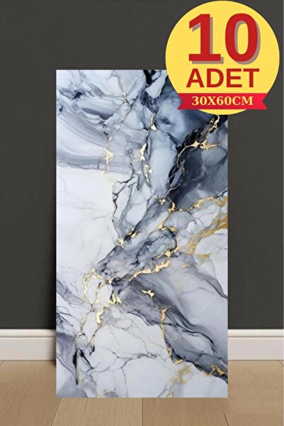 Renkli Duvarlar 10 Adet 30X60cm Mavi Gold Mermer Desen Yapışkanlı Köpük Duvar...