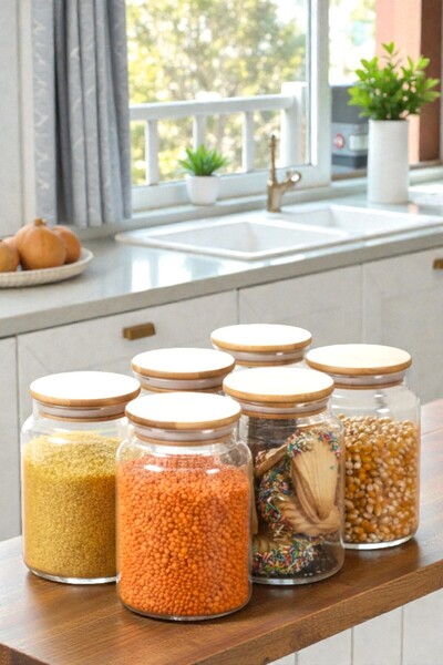 Denia Home |   Alto |   6-Piece Vacuum Glass Jars with Bamboo Lids - Spice Se...
