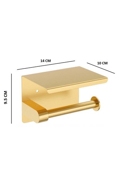 Other Suport Hârtie Igienică cu Raft - Oțel Inoxidabil, Perete, Auriu Periat - 14x10x9.5 cm
