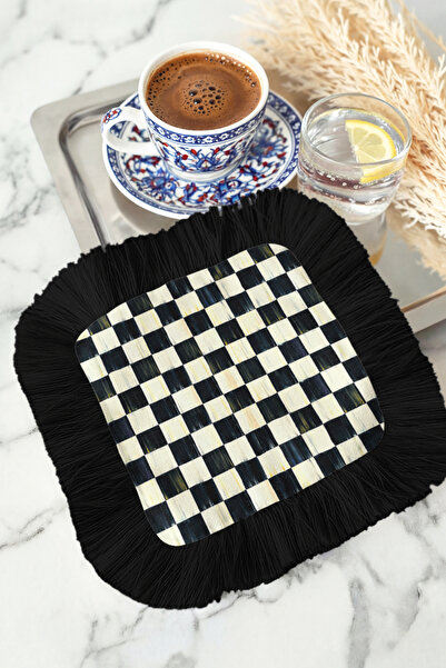 Evimde Bambaşka Șervețel de cocktail de lux, în carouri, cu franjuri, pentru ...