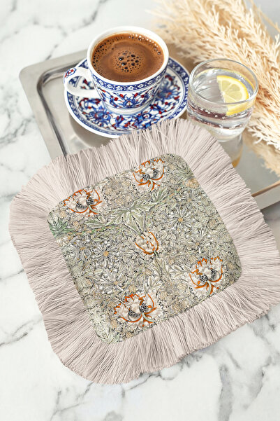 Evimde Bambaşka Luxurious Vintage Floral Fringed Coffee Side Serving Napkin -...