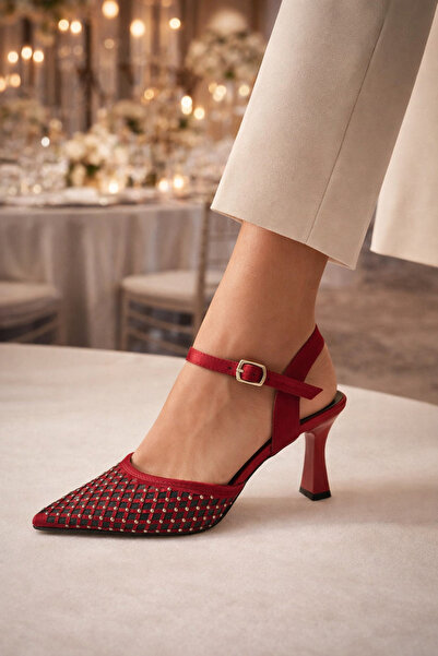 guijarro Women's Stoned Mesh Detailed Goblet Heeled Evening Dress Shoes with ...