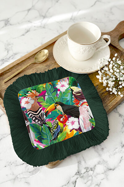 Evimde Bambaşka Egzotik Tropikal Kuşlar Püsküllü Sunum Peçetesi-Renkli Bahar ...