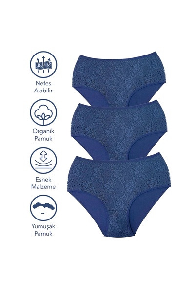 MİSSEMMA Women's Double Layer Lace Front Bato Panties 3 Pieces