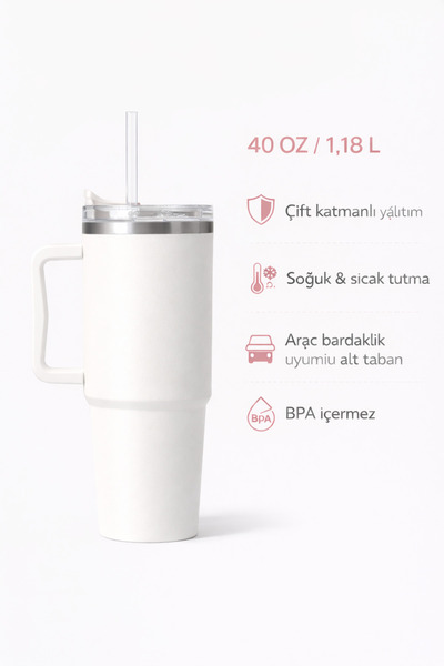 ARVALE Paslanmaz Çelik 1,18 L Pipetli Termos Bardak Çift Katmanlı Çelik Matar...