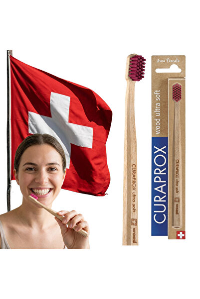 Other Curaprox CS Wood Toothbrush - Beech Wood, Ultra-Soft - 4440 Filaments, Red