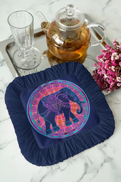 Evimde Bambaşka Șervețel de prezentare cu franjuri și motiv elefant mandala -...