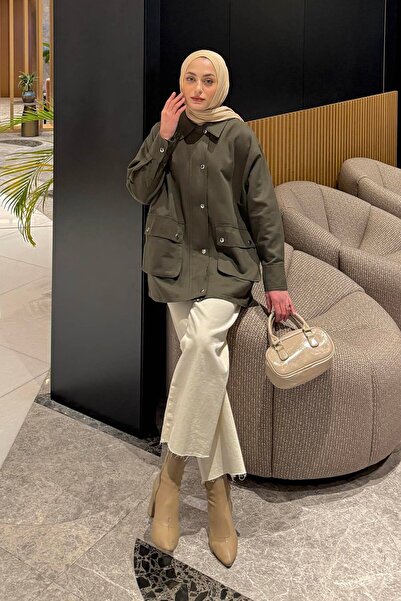 lamelif Plaid Garnished Jacket Khaki