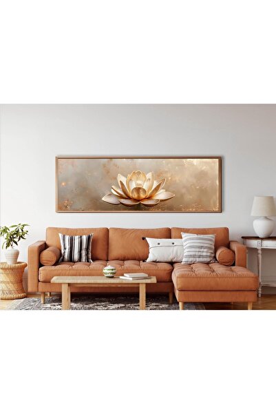 woodhomeworks Tek Parça Gerçek Ahşap Yatay Panorama Çerçeveli Tablo lotus