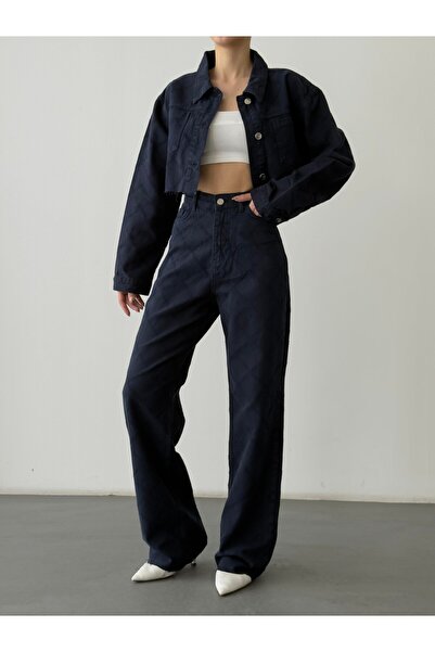 Quzu Baklava Desenli Pantolon Lacivert