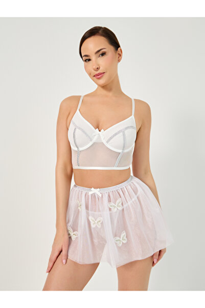 Styli Pack of 3 - Lace Crop Top, Thong and Skirt Cover Up