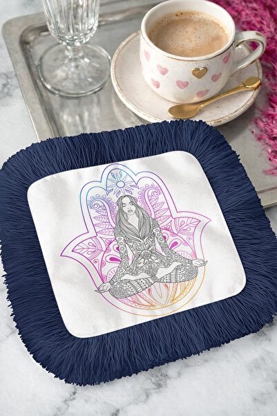 Evimde Bambaşka Șervețel decorativ din țesătură cu franjuri Hamsa Mandala - Ș...
