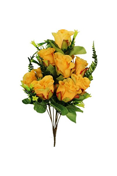 Goliat Żółty Bukiet Sztucznych Róż w Kompozycji z Paprotkami - 10 Sztuk, 40 c...