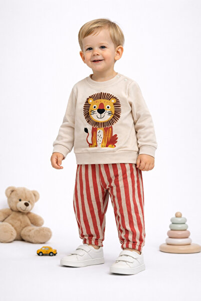 dinamik çocuk طقم أولاد رضيع بنقشة الأسد من الأعلى والأسفل مكون من قطعتين موس...