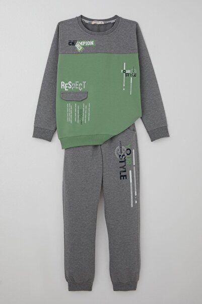 Breeze Boy's Tracksuit Set with Pocket Flap Detail and Printed Text, Ages 7-1...