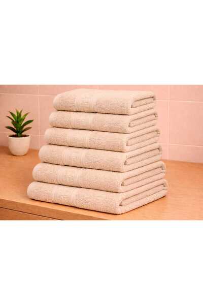 OEM Set of 6 Cream 100% Cotton Bath Towels with Patterned , 70x130 cm, 500 gr...