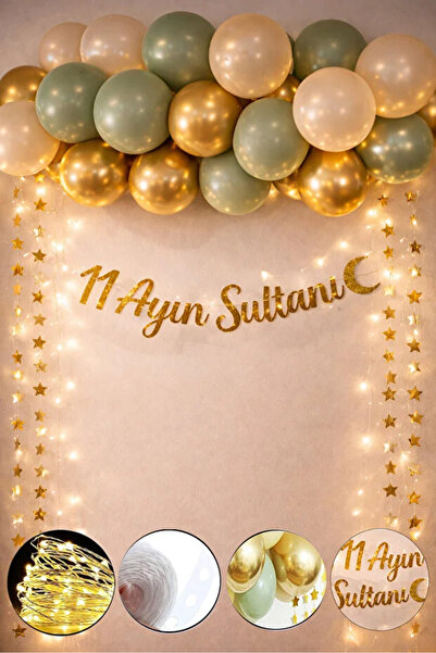 Empressco 11 Ayın Sultanı Gold Yazılı Led Işıklı Balon Zincir Dekorasyon Seti...