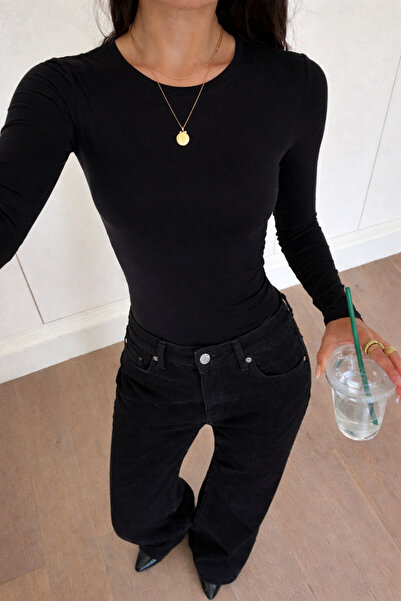 COMBİNE MİCHAİL Women's Basic Long Sleeve Stylish Black Blouse